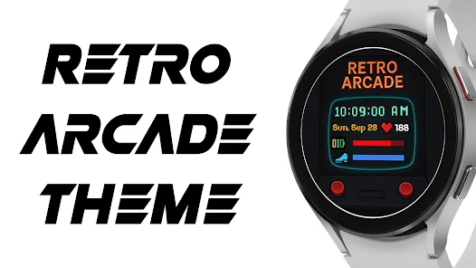 Retro Arcade Pixel Watch Face neon cabinet on Wear OS